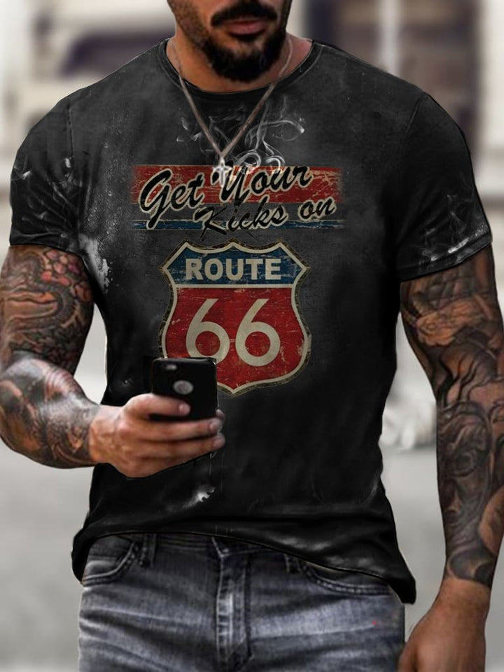 Motorcycle Print T-Shirt Route 66 · Oliver Bradley