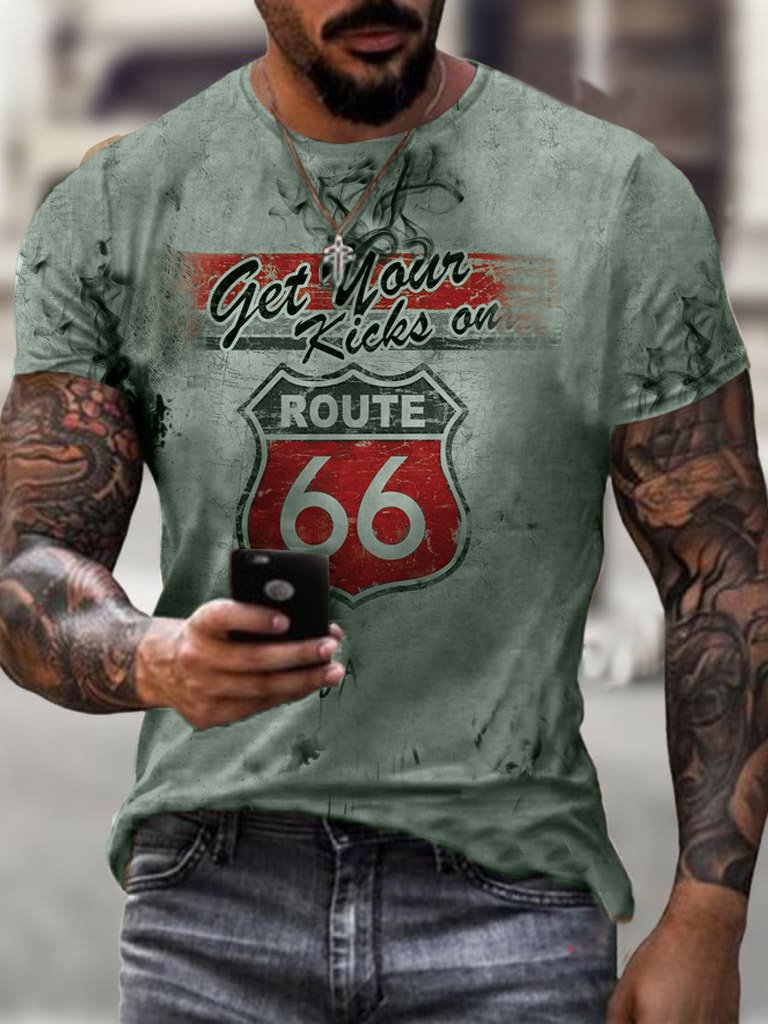 Motorcycle Print T-Shirt Route 66 · Oliver Bradley