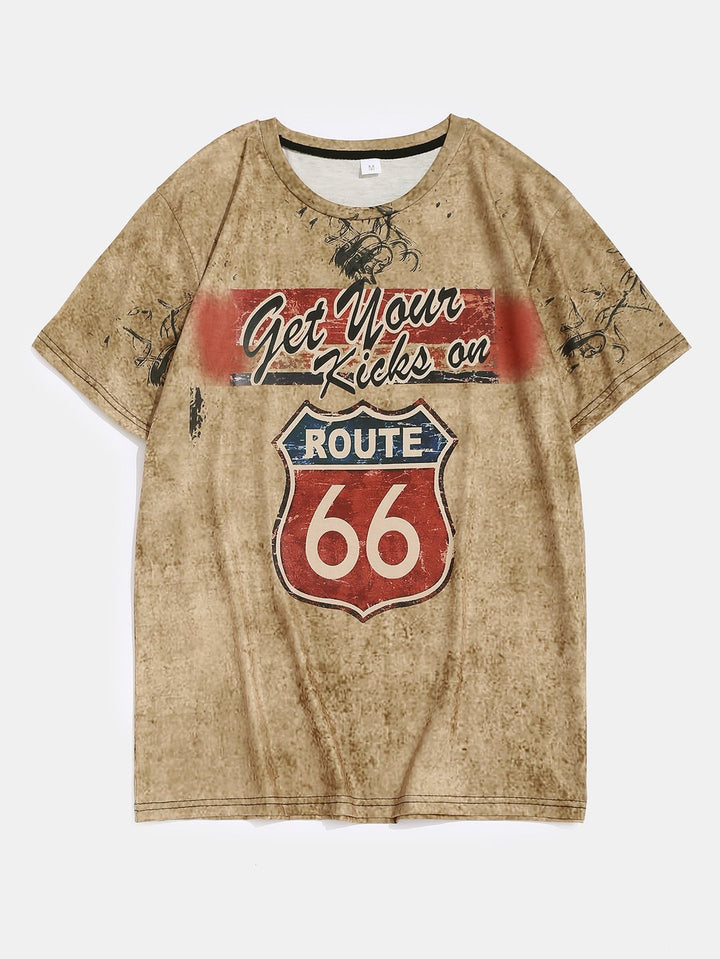 Motorcycle Print T-Shirt Route 66 · Oliver Bradley