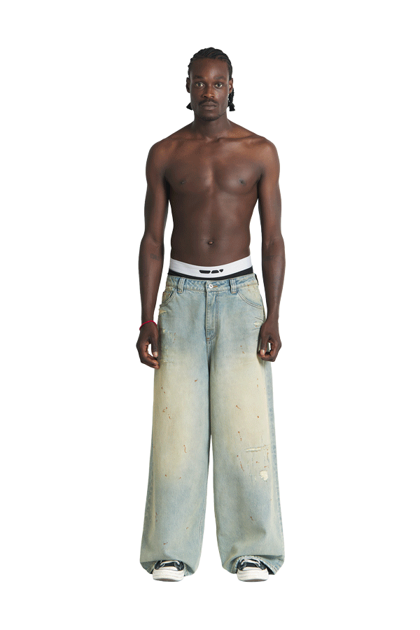 Repaired Construction Denim Jeans Blue · Oliver Bradley
