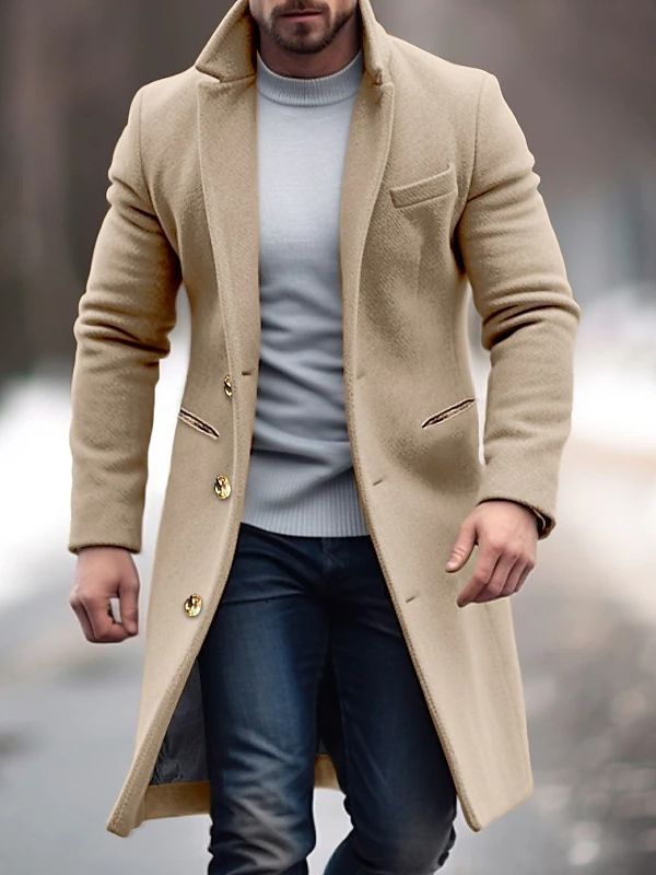 Robert Manteau Homme Hiver – Long Élégant avec Poches Pratiques, Boutons & Coupe Ajustée