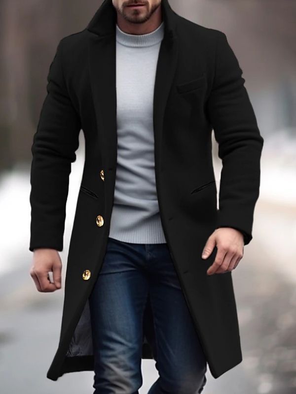 Robert Manteau Homme Hiver – Long Élégant avec Poches Pratiques, Boutons & Coupe Ajustée
