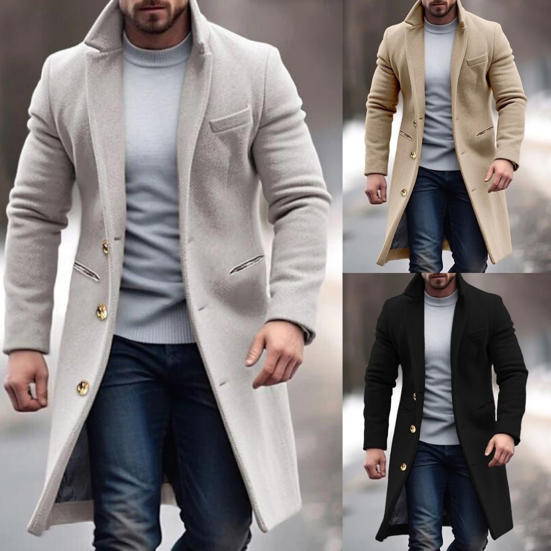 Robert Manteau Homme Hiver – Long Élégant avec Poches Pratiques, Boutons & Coupe Ajustée