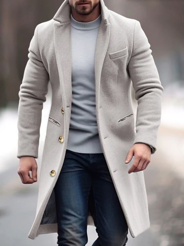 Robert Manteau Homme Hiver – Long Élégant avec Poches Pratiques, Boutons & Coupe Ajustée