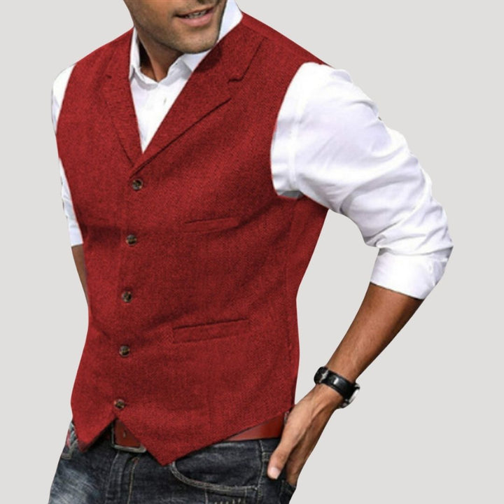Roger | Men’s V-Neck Button-Down Vest with Vintage Buttons · Oliver Bradley
