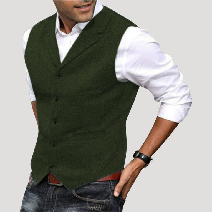 Roger | Men’s V-Neck Button-Down Vest with Vintage Buttons · Oliver Bradley