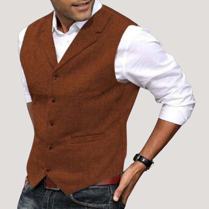 Roger | Men’s V-Neck Button-Down Vest with Vintage Buttons · Oliver Bradley