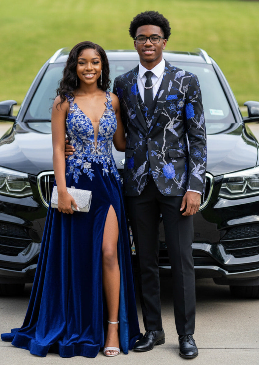 Royal Blue Botanical Embroidery Tuxedo (2-Piece) · Oliver Bradley