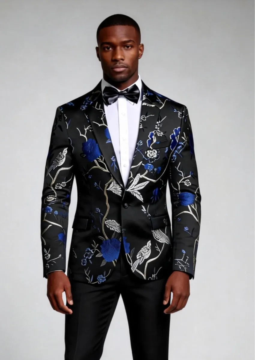 Royal Blue Botanical Embroidery Tuxedo (2-Piece) · Oliver Bradley