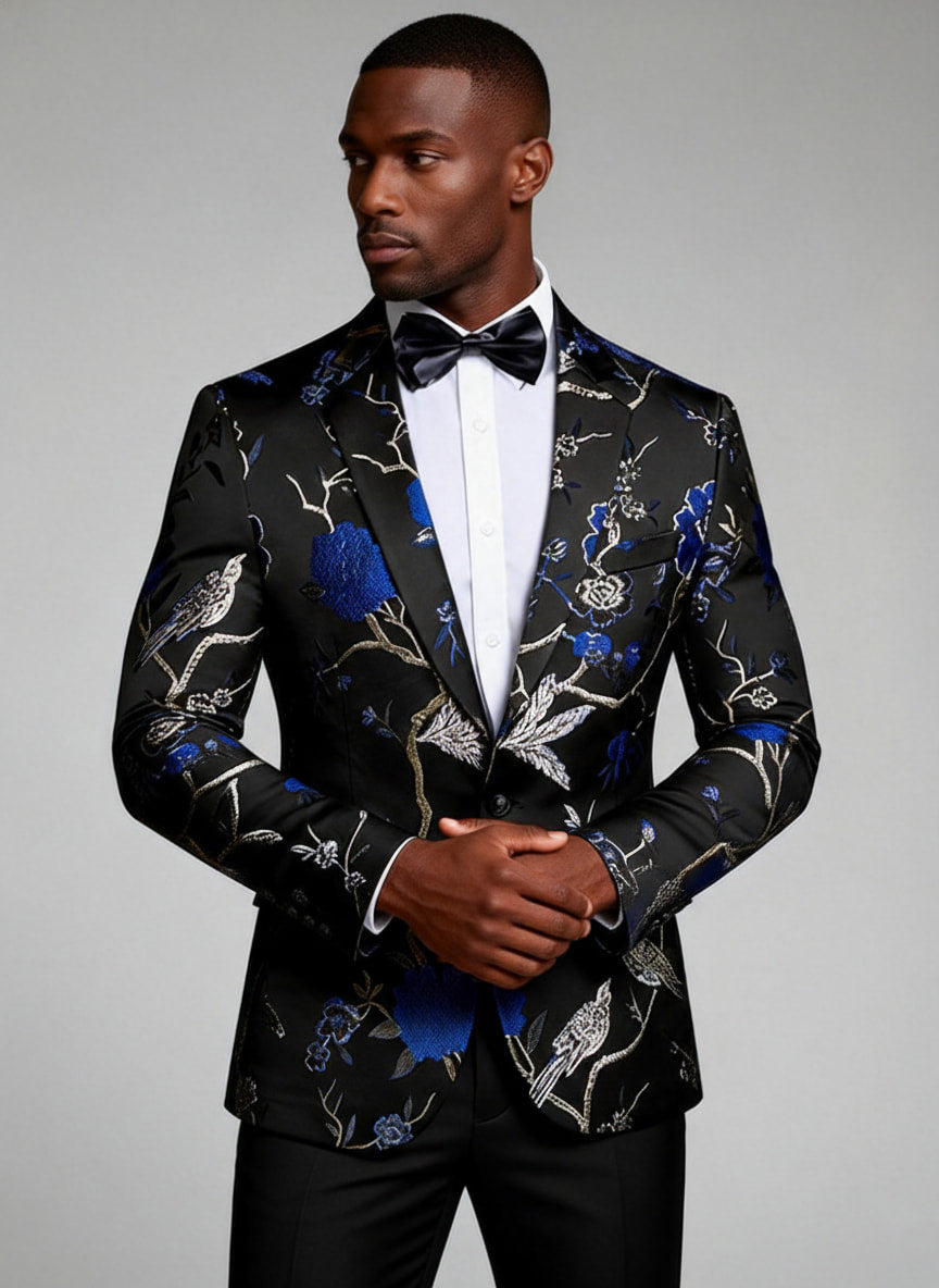 Royal Blue Botanical Embroidery Tuxedo (2-Piece) · Oliver Bradley