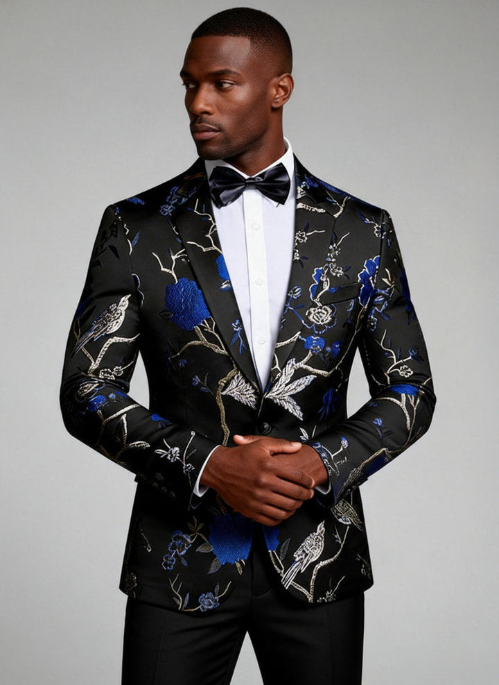 Royal Blue Botanical Embroidery Tuxedo (2-Piece) · Oliver Bradley