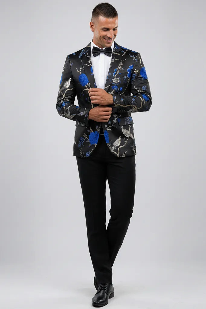 Royal Blue Botanical Embroidery Tuxedo (2-Piece) · Oliver Bradley