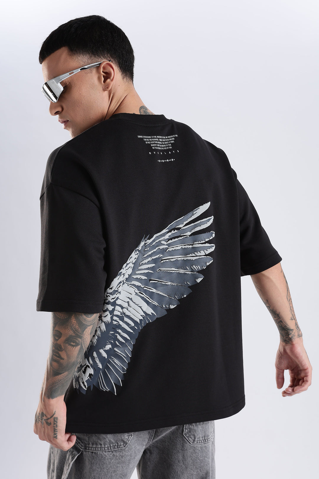 Shield Wings Black Oversized Fit T-Shirt · Oliver Bradley