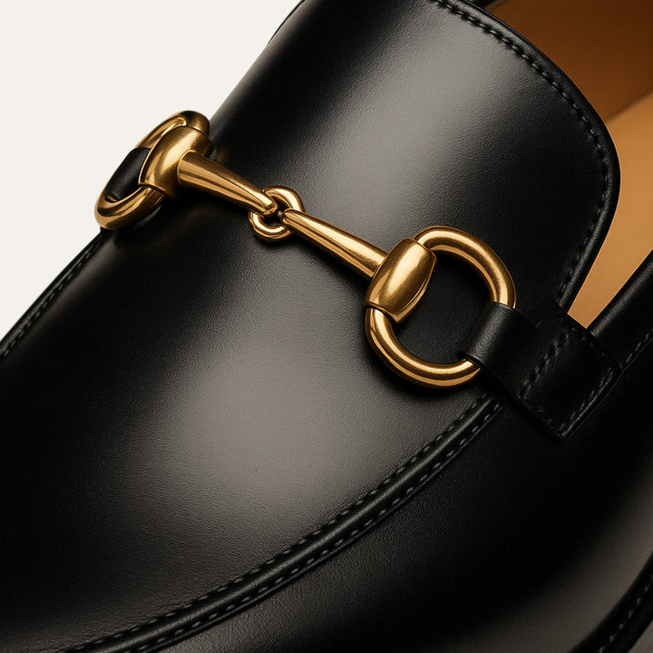 The Caernarfon Men's Black Leather Horsebit Foral Loafers · Oliver Bradley