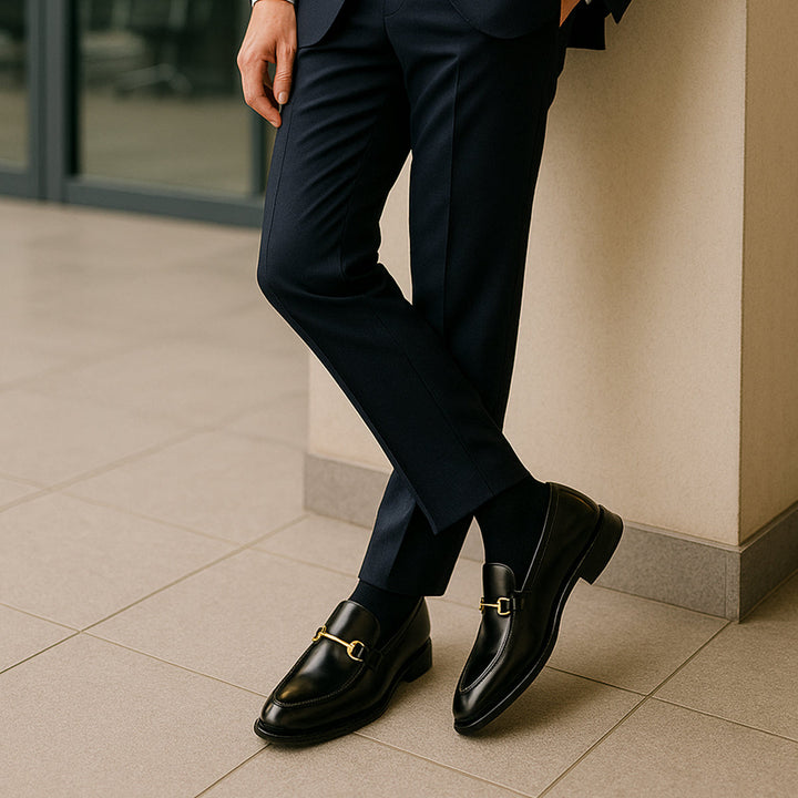 The Caernarfon Men's Black Leather Horsebit Foral Loafers · Oliver Bradley