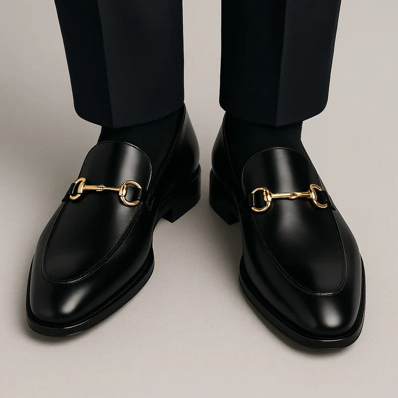 The Caernarfon Men's Black Leather Horsebit Foral Loafers · Oliver Bradley