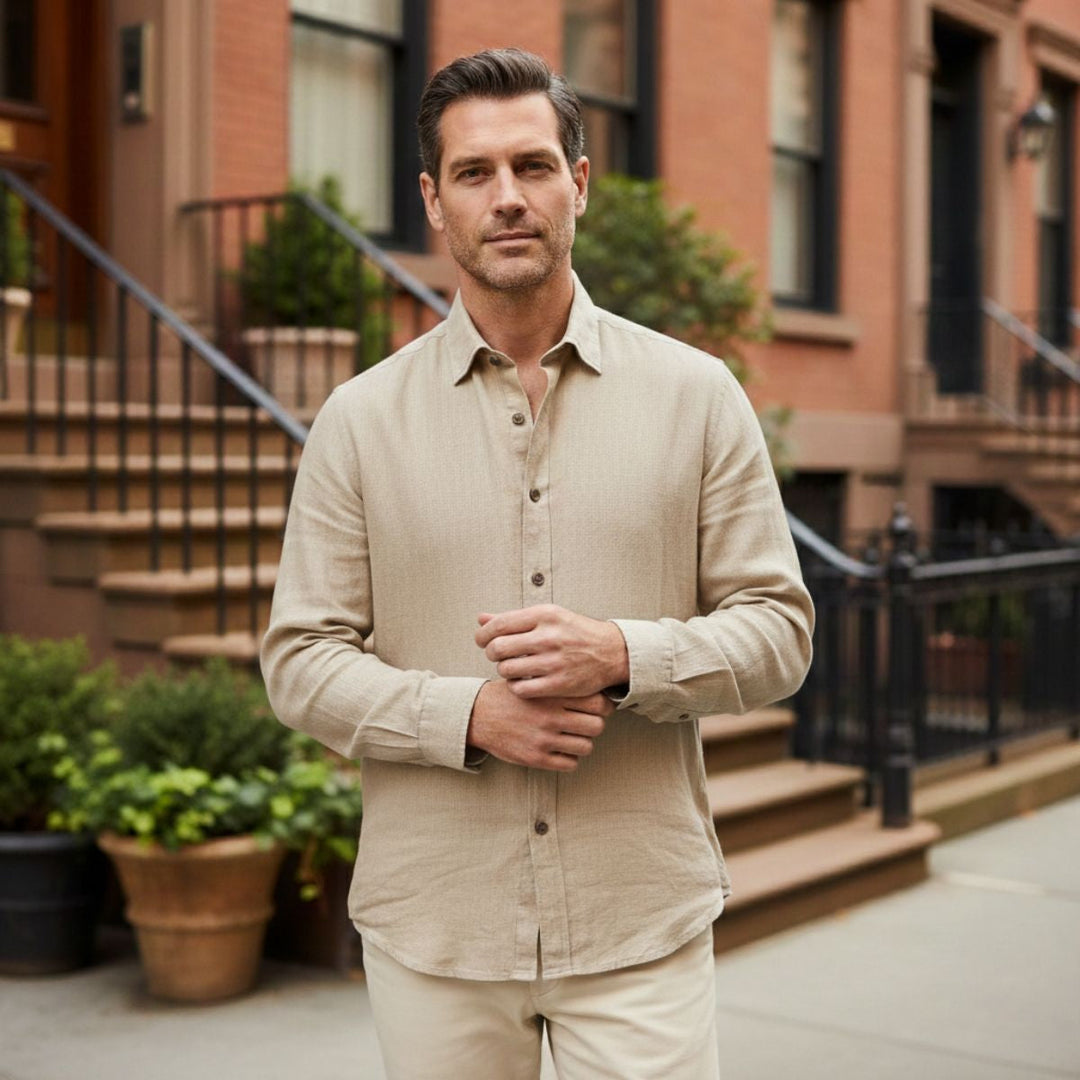 The Zurich Vintage Long Sleeve Linen Shirt for Men · Oliver Bradley