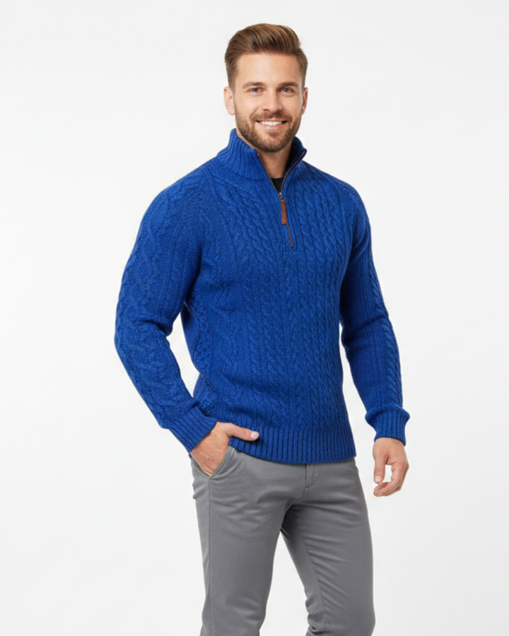 Vhong Pull Homme à Demi-Zip – Maille Câblée Chaude, Col Haut & Style Intemporel · Oliver Bradley