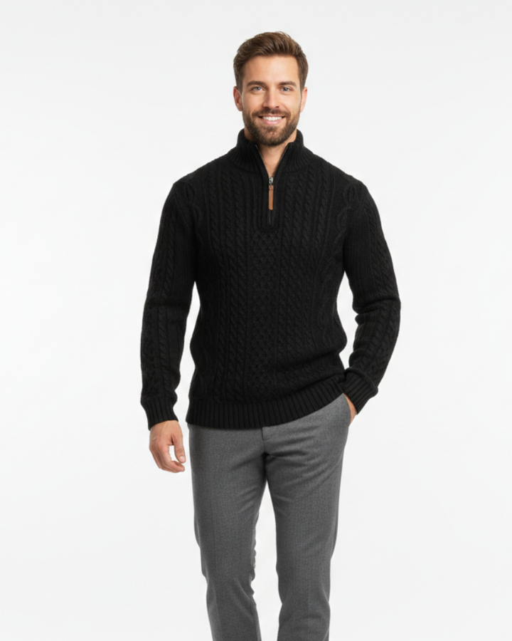 Vhong Pull Homme à Demi-Zip – Maille Câblée Chaude, Col Haut & Style Intemporel · Oliver Bradley