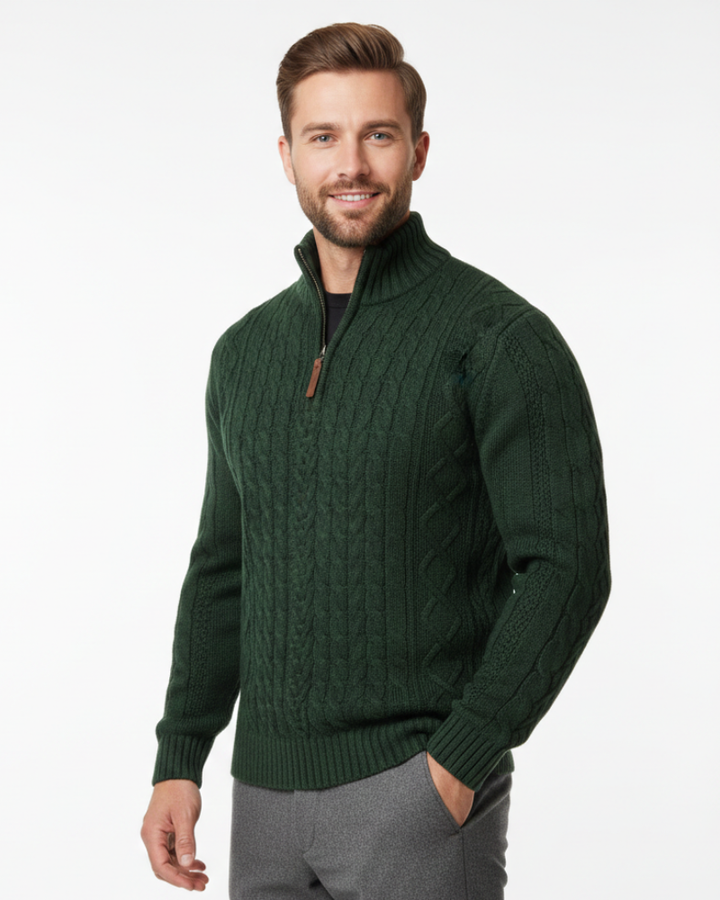 Vhong Pull Homme à Demi-Zip – Maille Câblée Chaude, Col Haut & Style Intemporel · Oliver Bradley