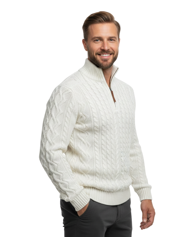 Vhong Pull Homme à Demi-Zip – Maille Câblée Chaude, Col Haut & Style Intemporel · Oliver Bradley