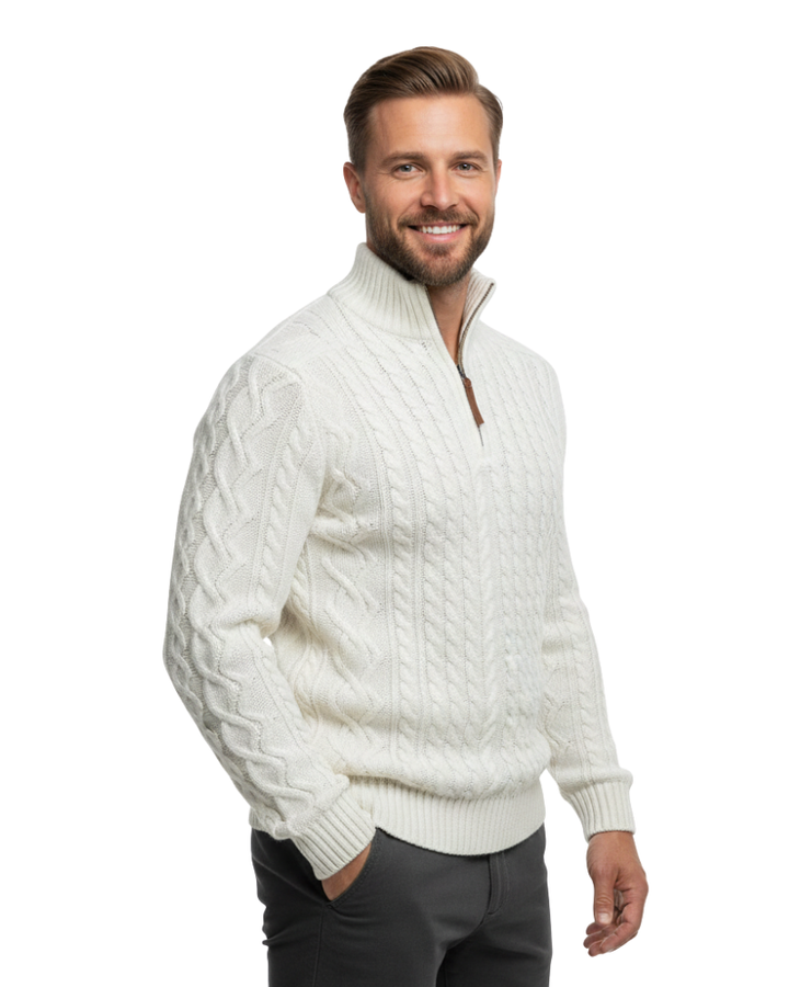 Vhong Pull Homme à Demi-Zip – Maille Câblée Chaude, Col Haut & Style Intemporel · Oliver Bradley