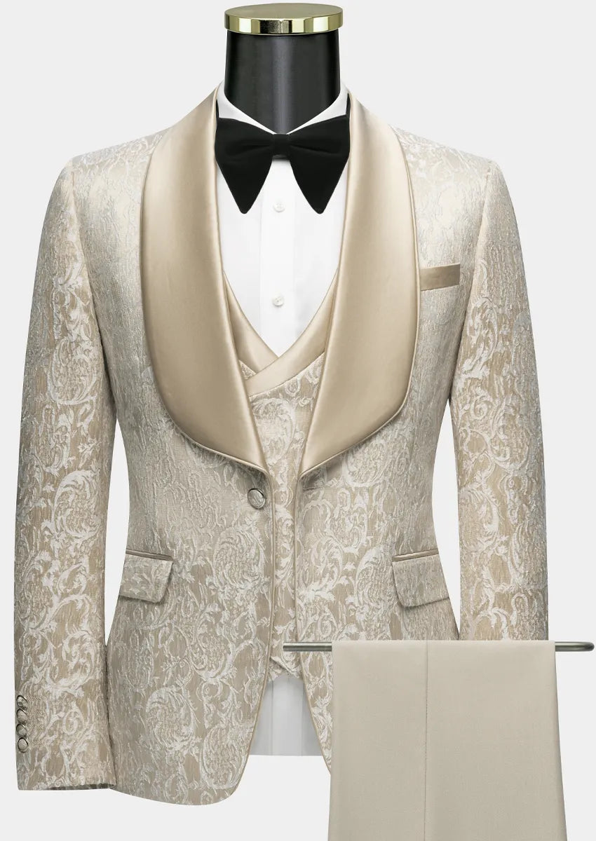 Vintage Champagne Gold Damask Tuxedo (3-Piece) · Oliver Bradley