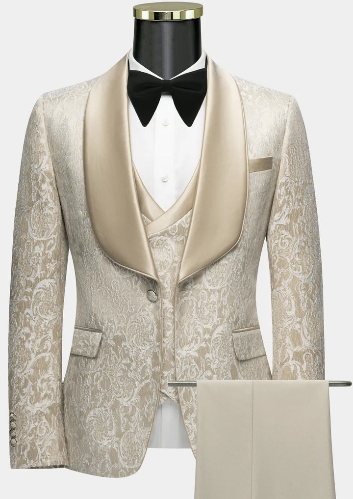 Vintage Champagne Gold Damask Tuxedo (3-Piece) · Oliver Bradley