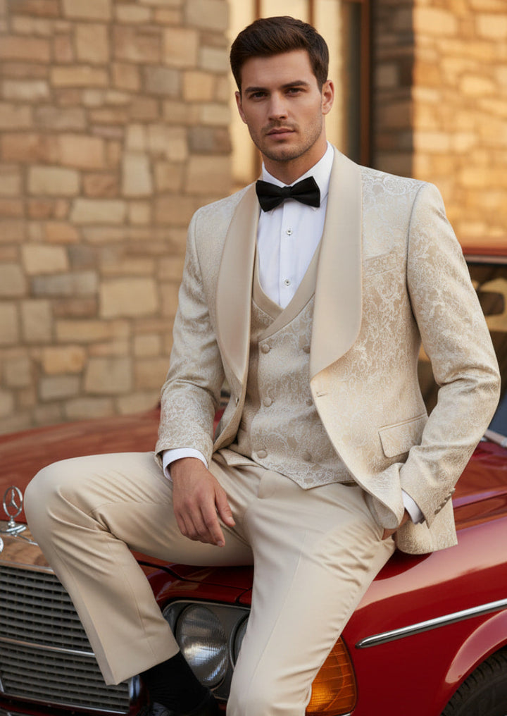 Vintage Champagne Gold Damask Tuxedo (3-Piece) · Oliver Bradley