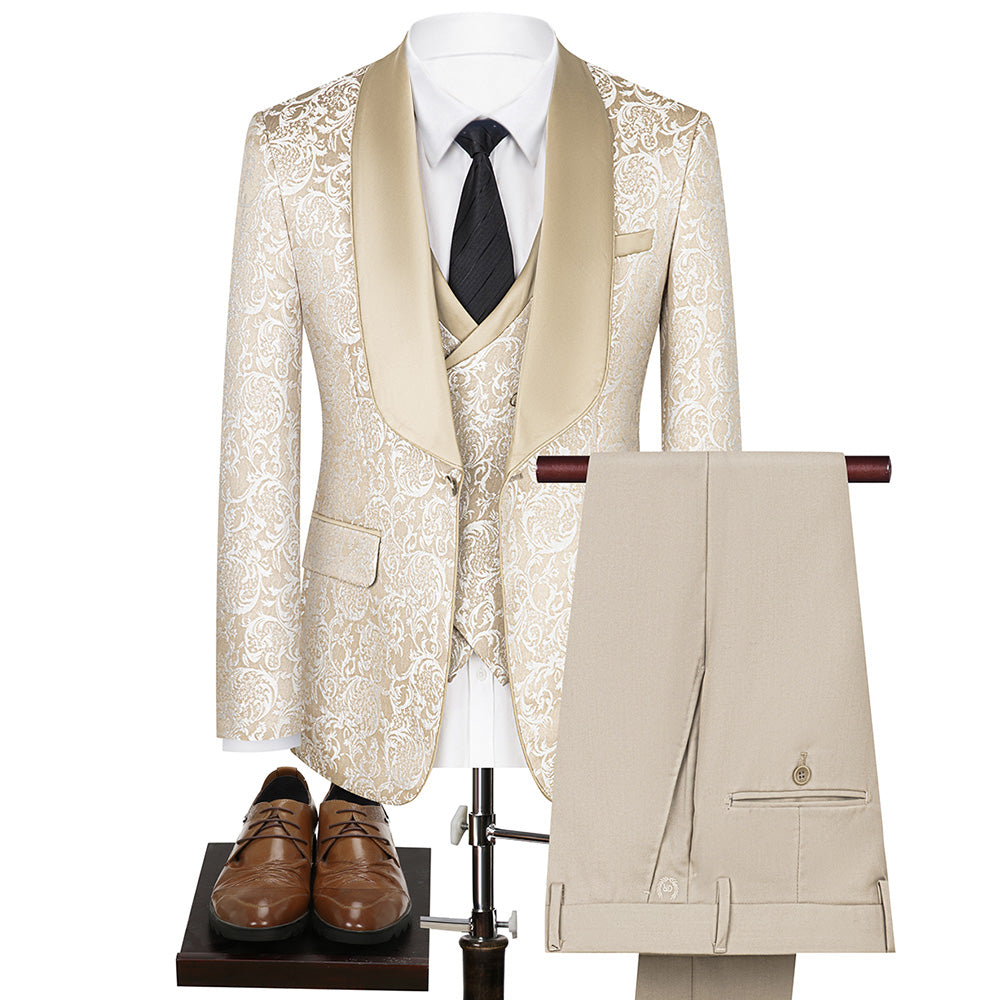 Vintage Champagne Gold Damask Tuxedo (3-Piece) · Oliver Bradley